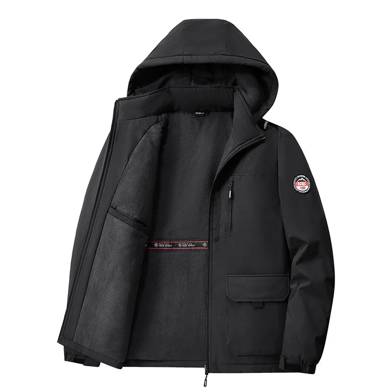 Herren Winterjacke mit Kapuze Gefüttert Khaki