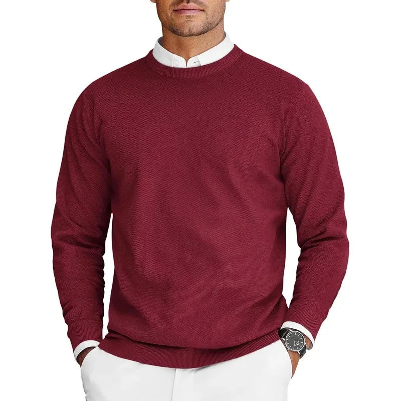 Herren Rundhals Pullover Langarm Feinstrick