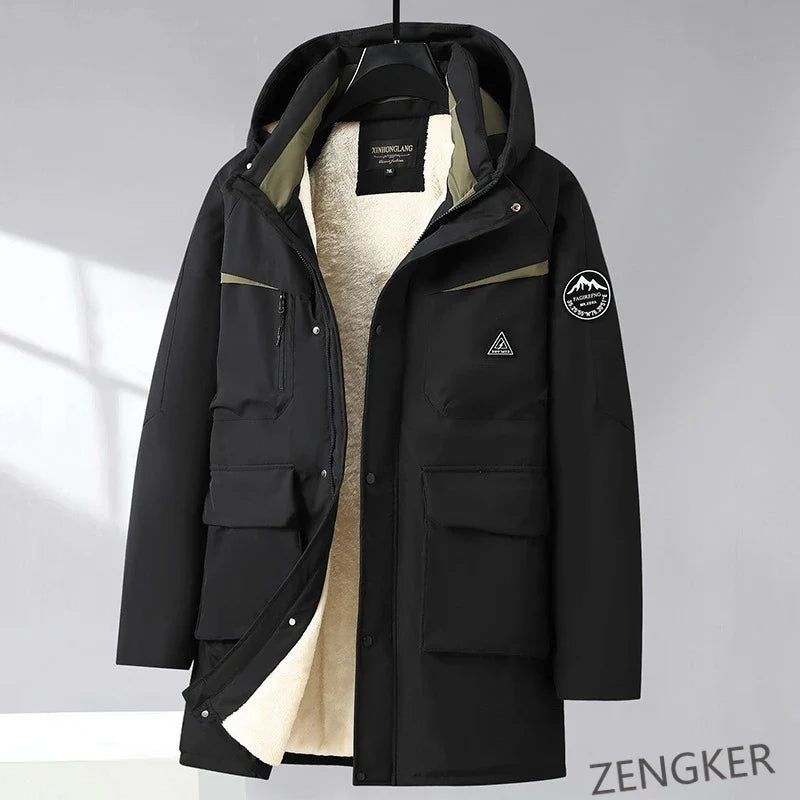 Herren Winterparka mit Kapuze, Teddyfutter & mehreren Taschen, warm gefüttert