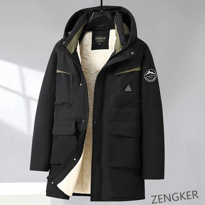 Herren Winterparka mit Kapuze, Teddyfutter & mehreren Taschen, warm gefüttert
