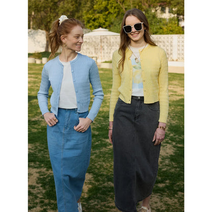 Damen Strick-Cardigan mit Zopfmuster und Rundhalsausschnitt