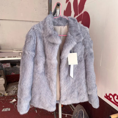 Damen Kurzmantel aus Kunstfell mit Stehkragen luxuriöse Winterjacke