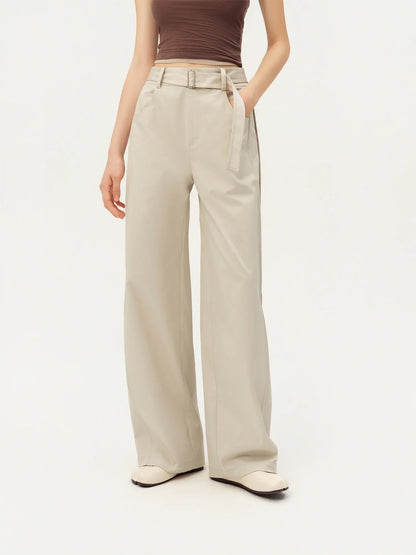Damen Weite Hose mit Gürtel Hoher Bund Elegante Stoffhose Marineblau