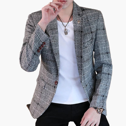 Herren Modernes Business Casual Blazer Sakko – Eleganter Karierter Look für Büro & Freizeit