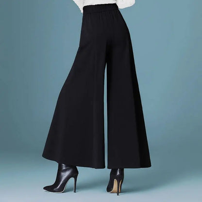 Damen Culottes Weite Hose Hoher Bund Schwarz mit Gürtel