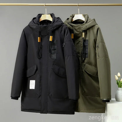 Herren Winterjacke mit Kapuze Steppparka Schwarz/Grün große Größen