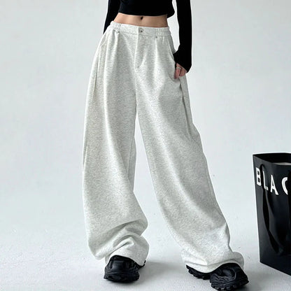 Weite Freizeithose für Damen, hoher Bund, Grau meliert