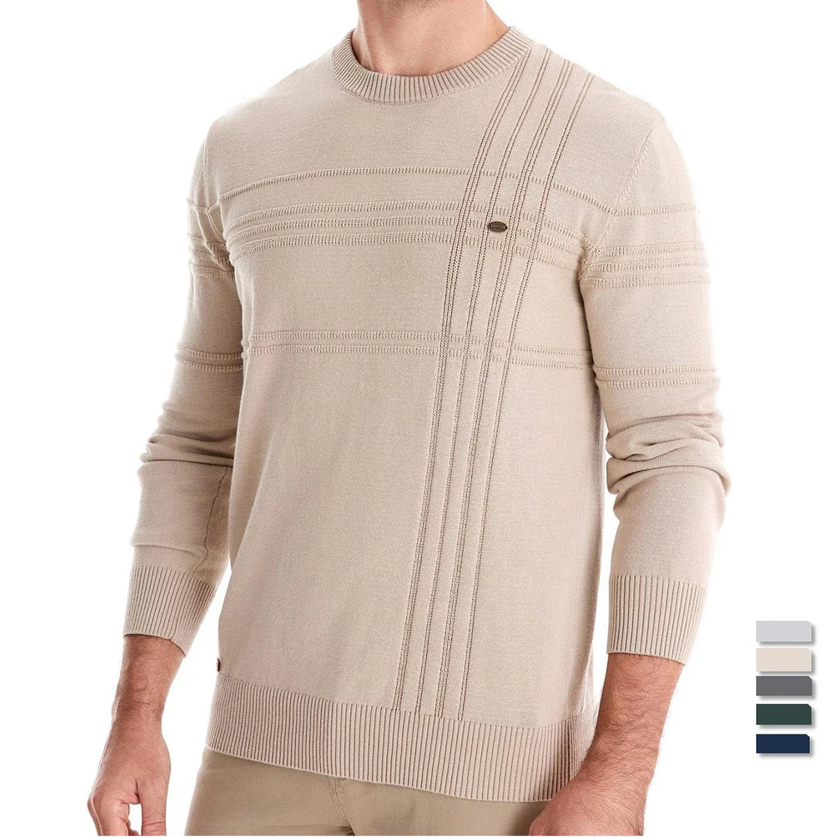 Herren Rundhals Pullover mit Strukturmuster und Knopfdetail