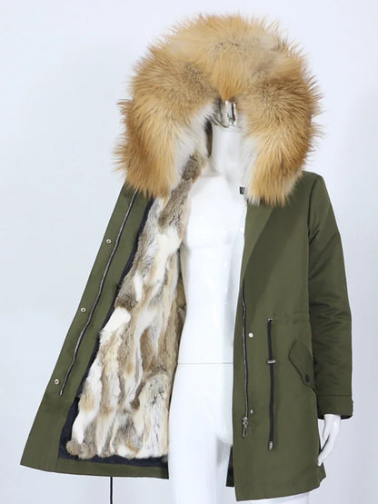 Winterparka mit Kapuze und Futter in Felloptik