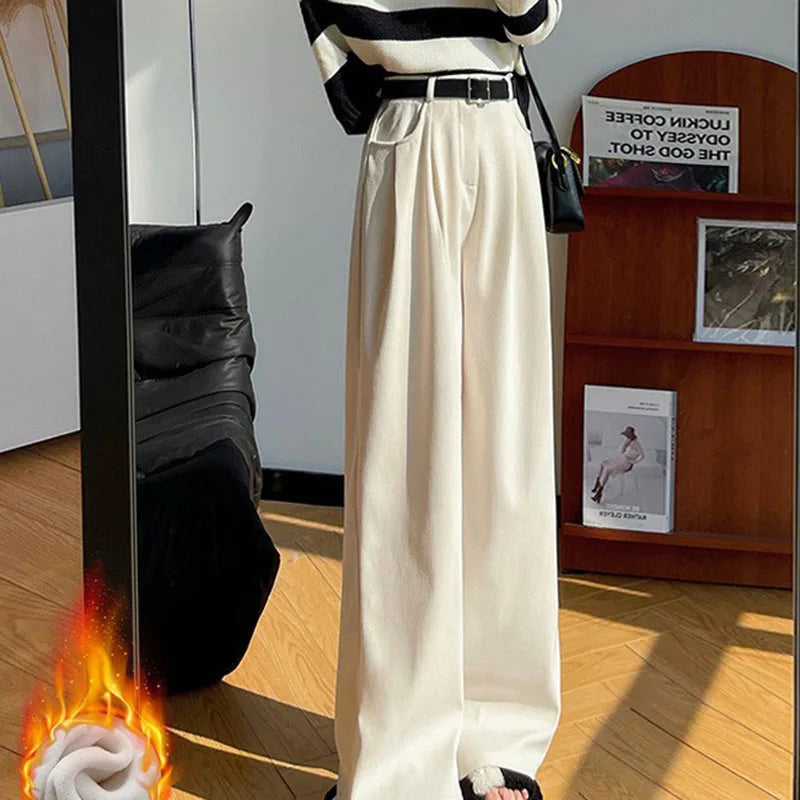 Damen Cordhose Weites Bein Hoher Bund Winter Hose mit oder ohne Fleecefutter