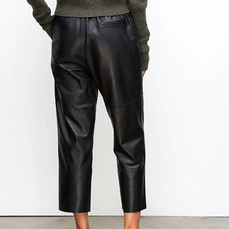 Damen Hose elastischer Bund Knöchellang Schwarz