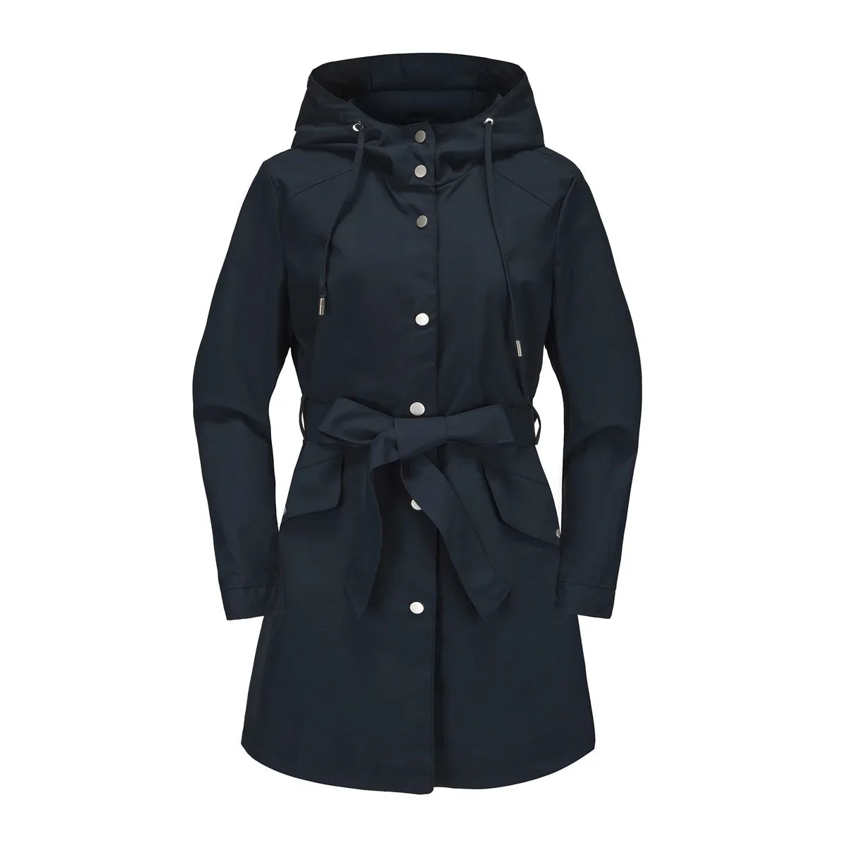 Damen Regenjacke mit Kapuze, Tunnelzug und Gürtel, Hellbeige