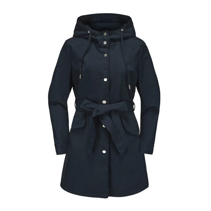 Damen Regenjacke mit Kapuze, Tunnelzug und Gürtel, Hellbeige