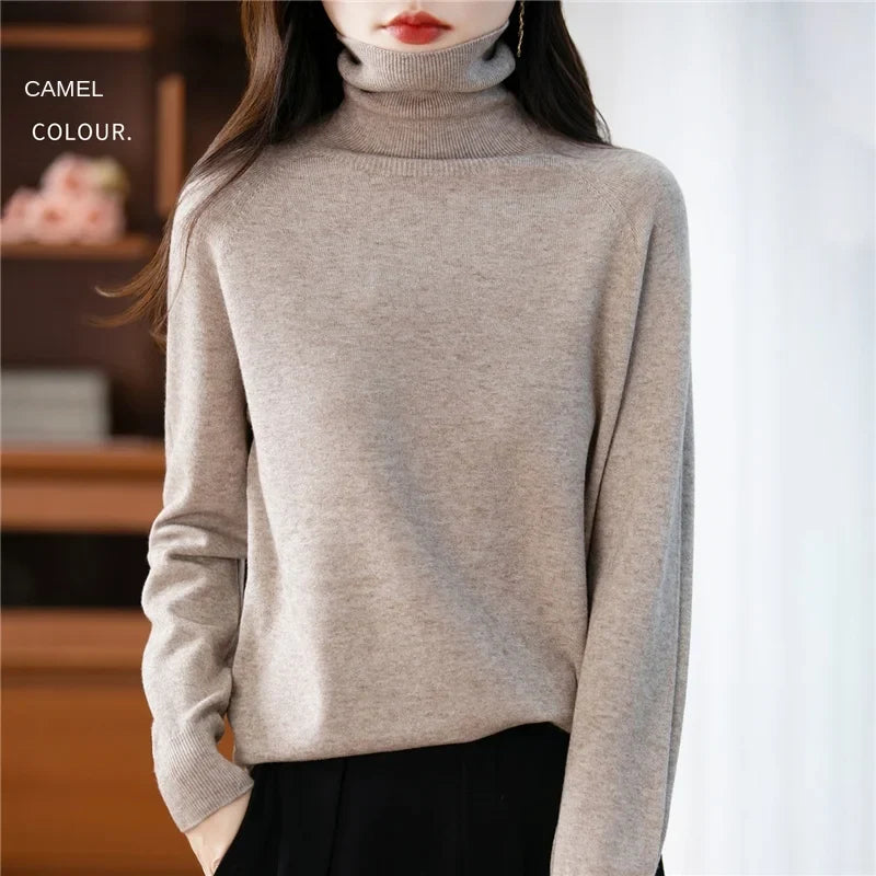 Damen Rollkragenpullover Langarm Strickpullover