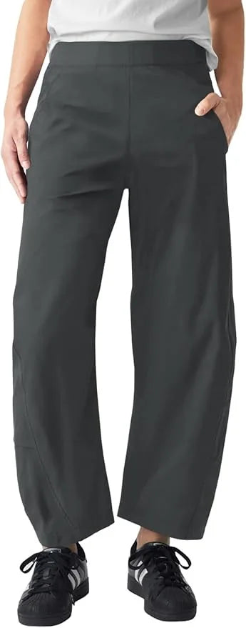 Damen Freizeithose Weites Bein Elastischer Bund Bequeme Stoffhose