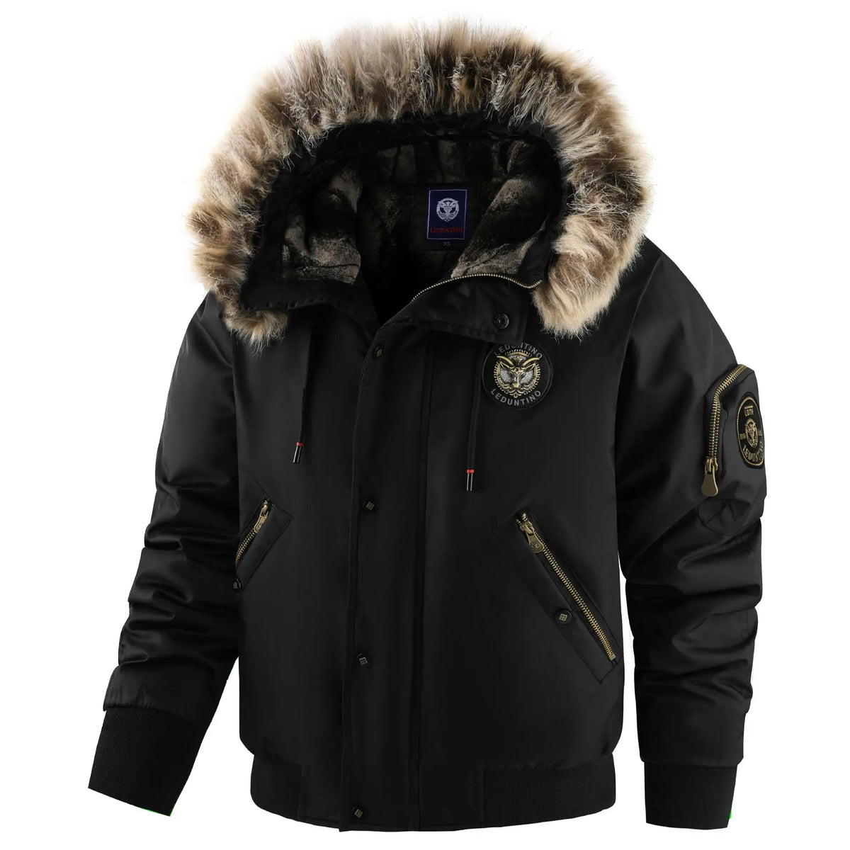 Herren Winter Bomberjacke mit Kapuze und Kunstfellkragen