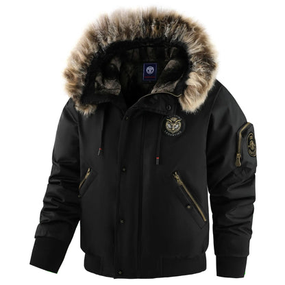 Herren Winter Bomberjacke mit Kapuze und Kunstfellkragen