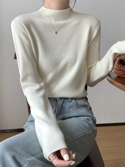 Damen Strickpullover Halbkragen Langarm Basic Oberteil