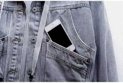 Jeansjacke mit Kapuze Hellblau meliert Damen