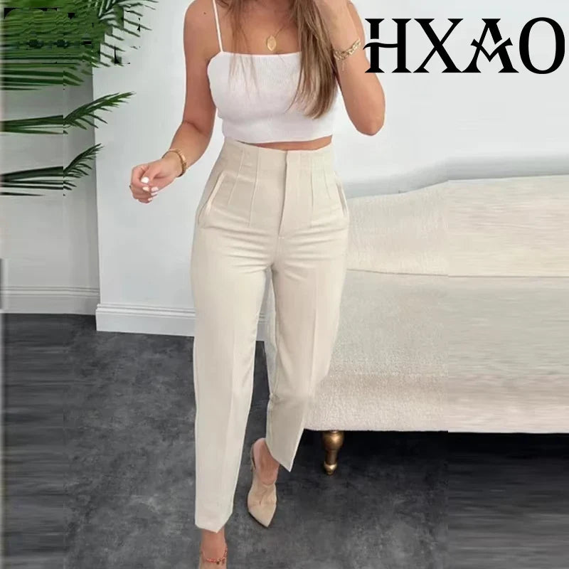 Damen High-Waist Hose Business Elegant Knöchellang