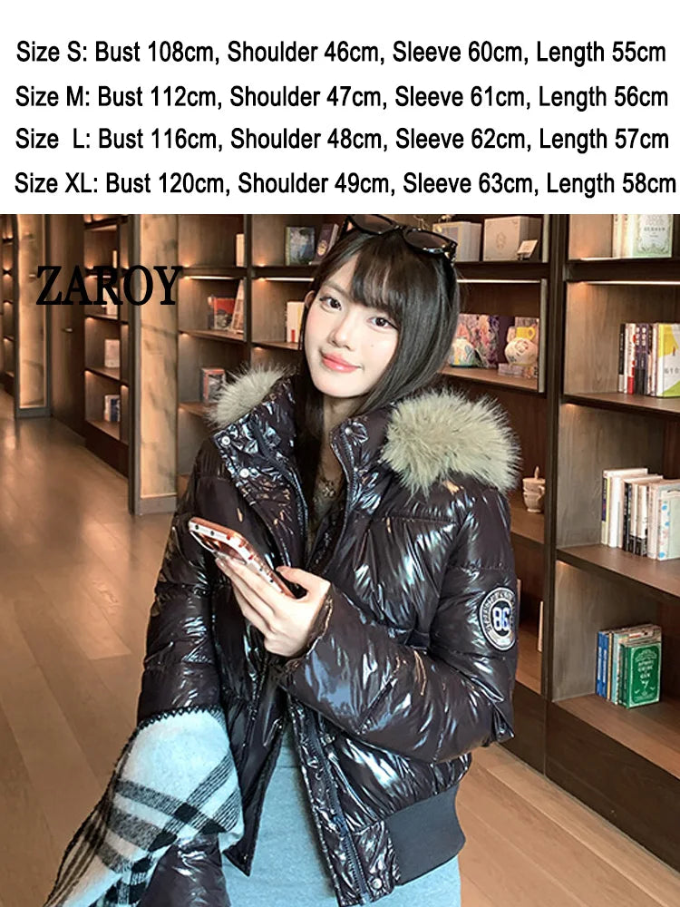 Damen Steppjacke mit Kapuze und Druckknöpfen, Winterjacke gefüttert