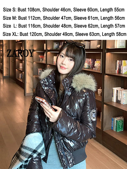 Damen Steppjacke mit Kapuze und Druckknöpfen, Winterjacke gefüttert