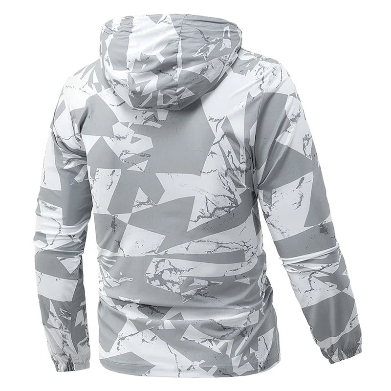 Herren Jacke mit Kapuze & Reißverschluss, Camouflage-Muster, Windbreaker