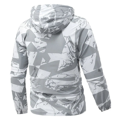 Herren Jacke mit Kapuze & Reißverschluss, Camouflage-Muster, Windbreaker