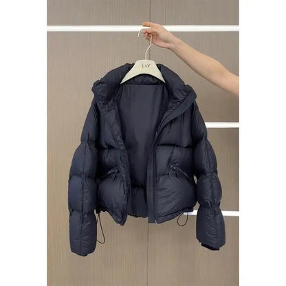 Damen Steppjacke Schwarz mit Kapuze Kurz Jacke Gesteppt Warm