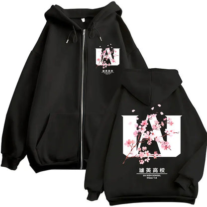 Unisex Reißverschluss Hoodie mit Kordelzug und Motivdruck – Verschiedene Designs