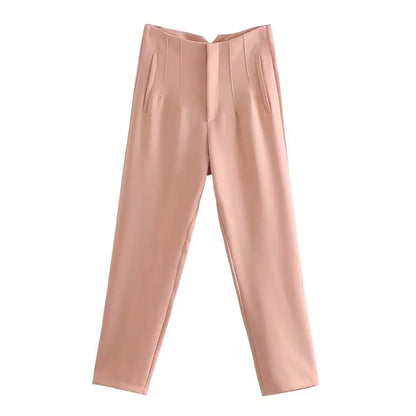 Damen Stoffhose Hoher Bund Business-Hose Elegante Anzughose Beige/Schwarz/Blau Gestreift