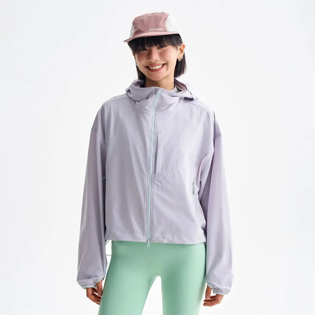 Damen Kurze Kapuzenjacke Windbreaker Leicht Reißverschluss