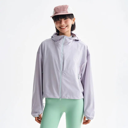 Damen Kurze Kapuzenjacke Windbreaker Leicht Reißverschluss