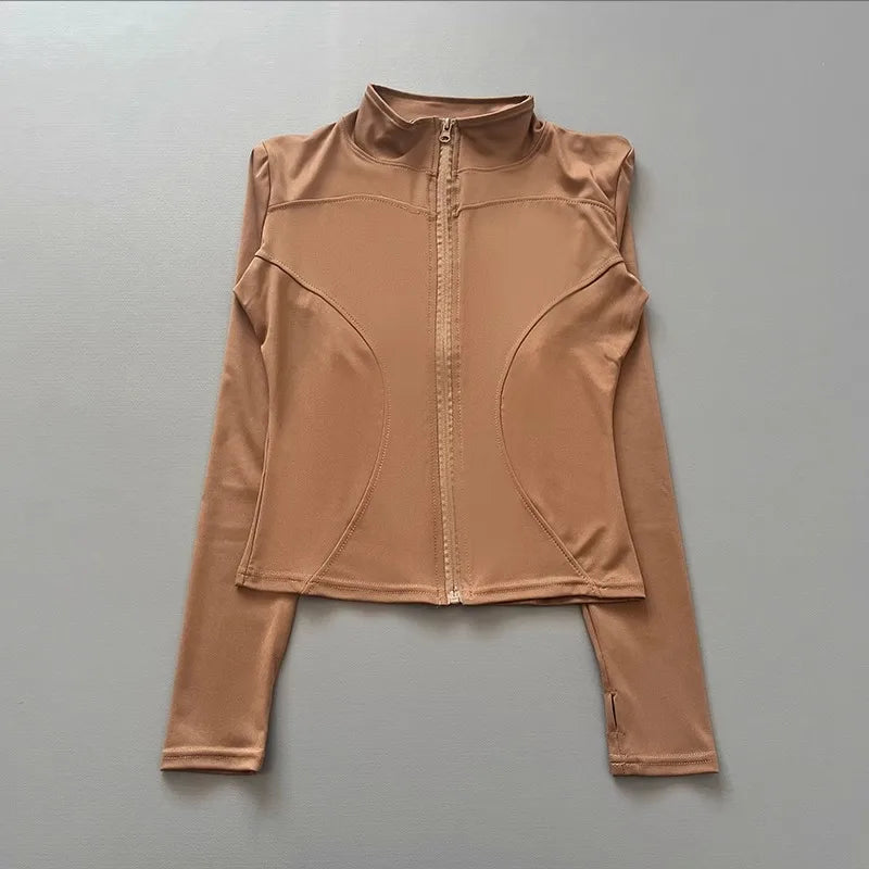 Damen Sportjacke mit Stehkragen & Reißverschluss, Langarm, schmale Passform
