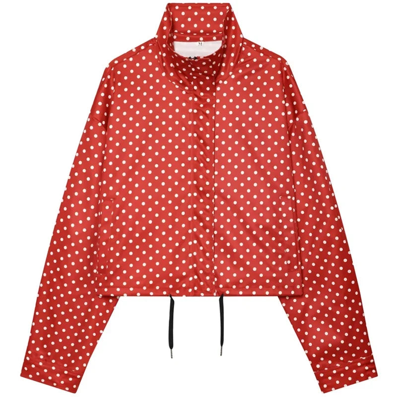 Damen Kurzjacke mit Stehkragen und Tupfenmuster - Weiß Schwarz