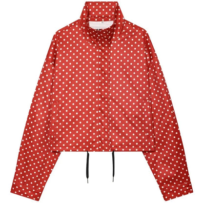 Damen Kurzjacke mit Stehkragen und Tupfenmuster - Weiß Schwarz