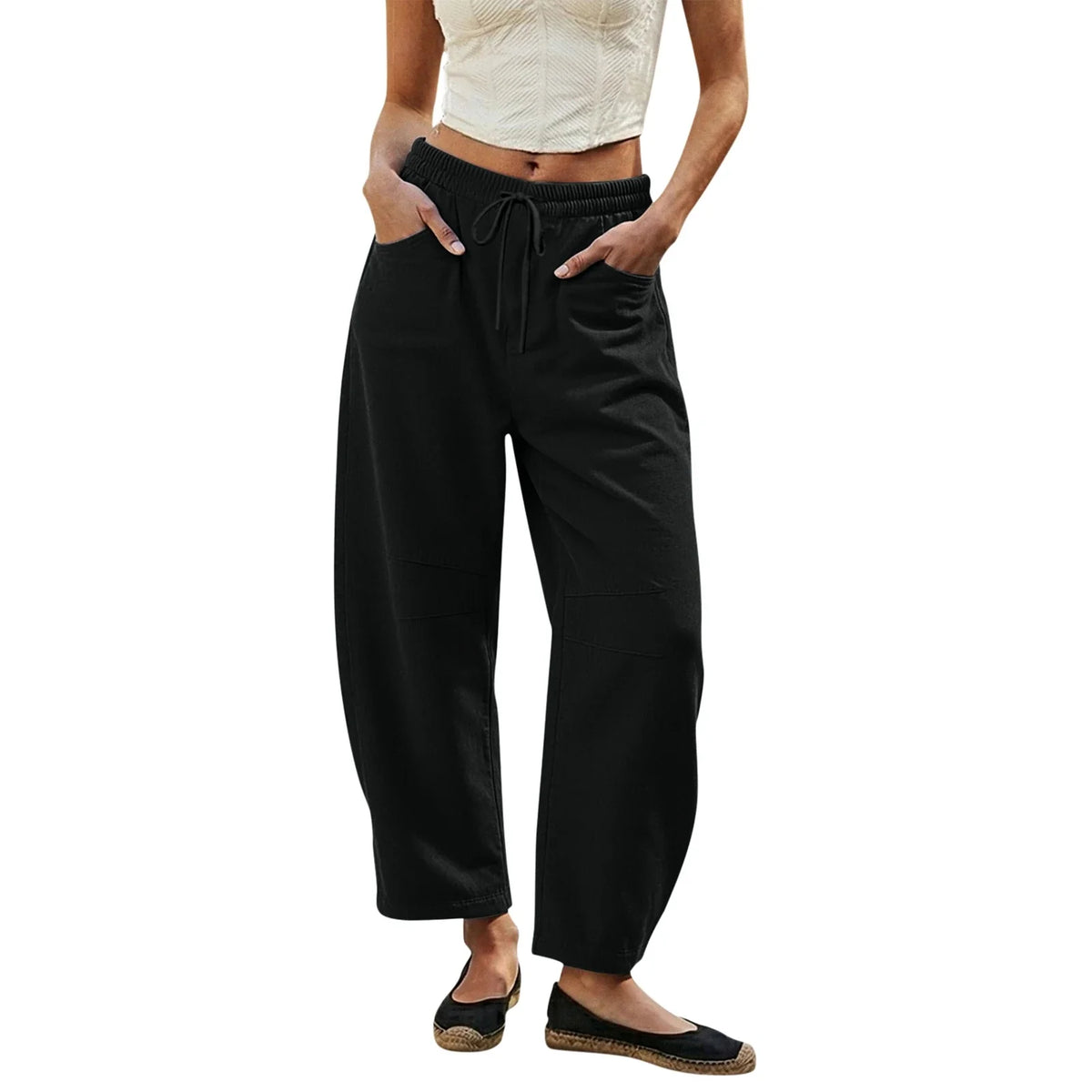 Damen Hosenlockere Passform, elastischer Bund, Kordelzug, Seitentaschen