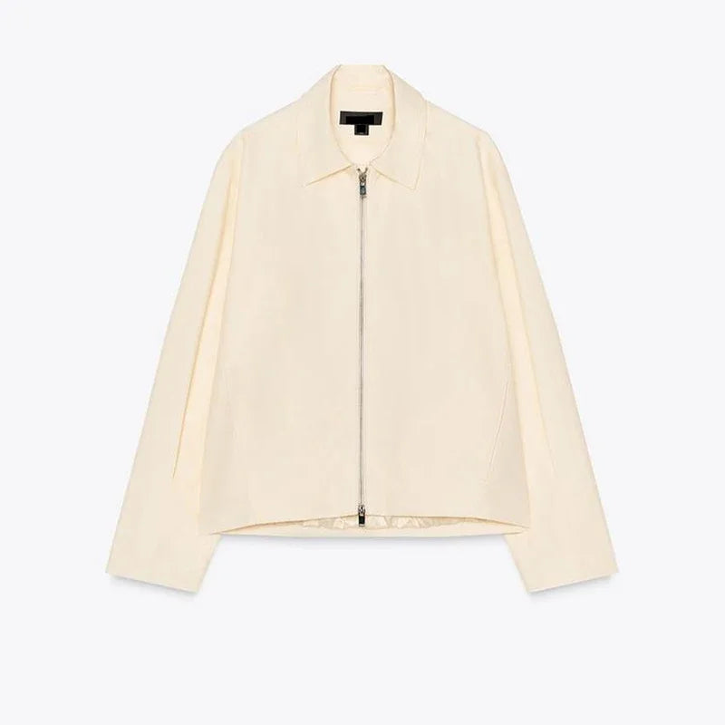 Kurze Jacke mit Reißverschluss und Kragen Elfenbeinweiß