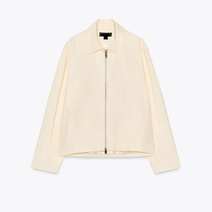 Kurze Jacke mit Reißverschluss und Kragen Elfenbeinweiß