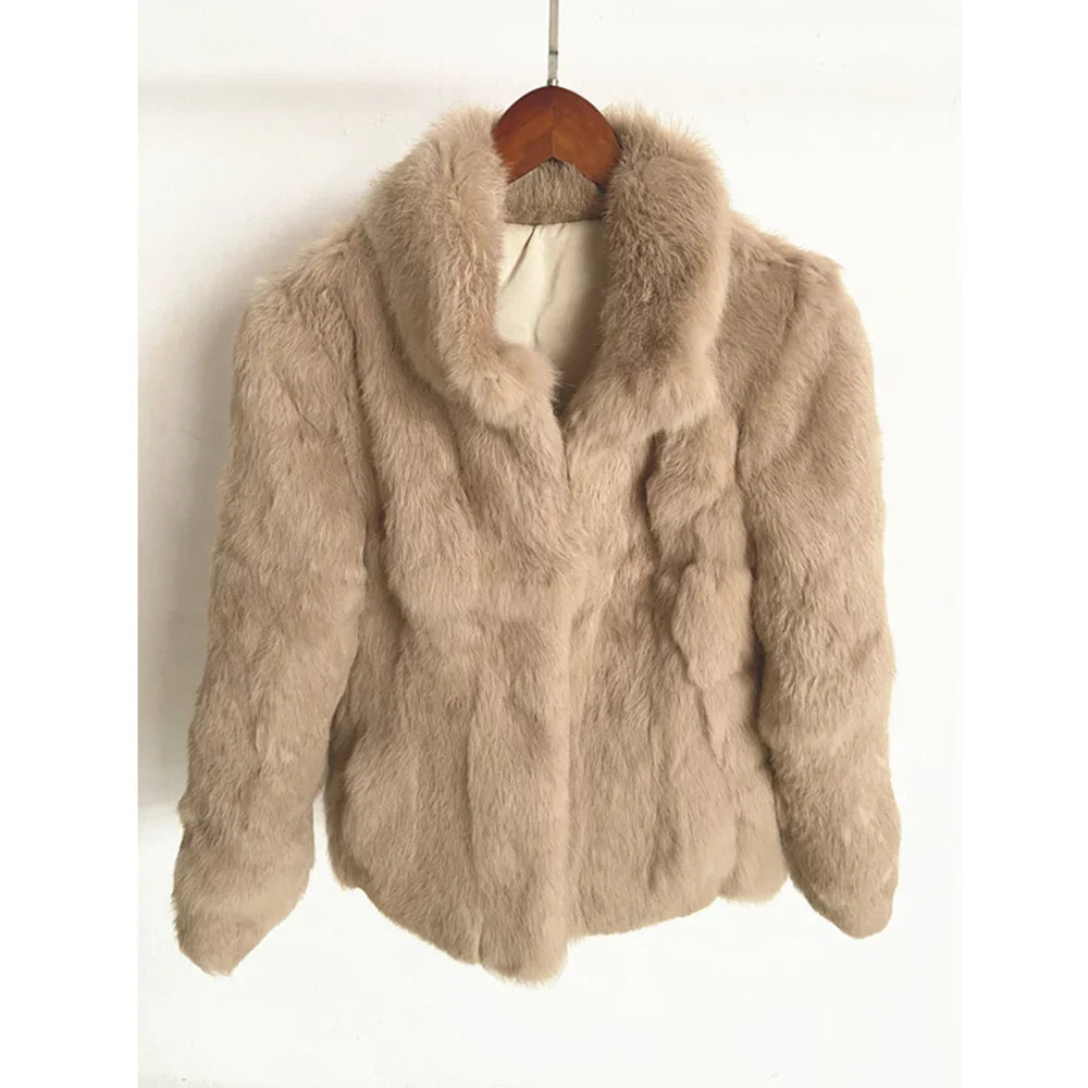 Damen Kurzmantel aus Kunstfell mit Stehkragen luxuriöse Winterjacke