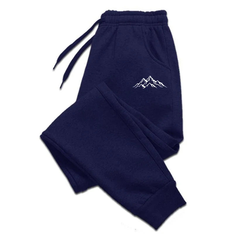 Unisex Jogginghose mit Bergmotiv, elastischer Bund, Kordelzug, Bündchen