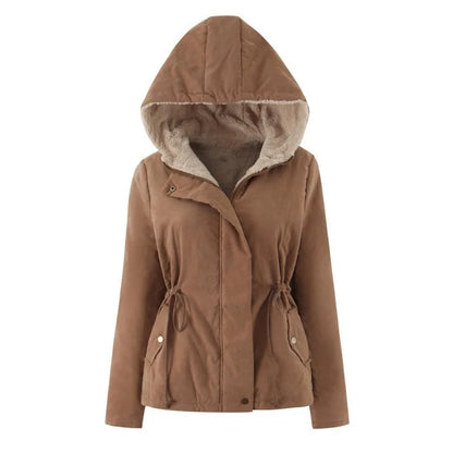 Damen Winterjacke mit Kapuze, Teddyfutter & Kordelzug - warm & gemütlich