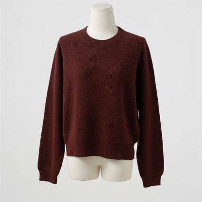 Damen Rundhals Pullover Strickpullover Gerippt Langarm Basic Oberteil