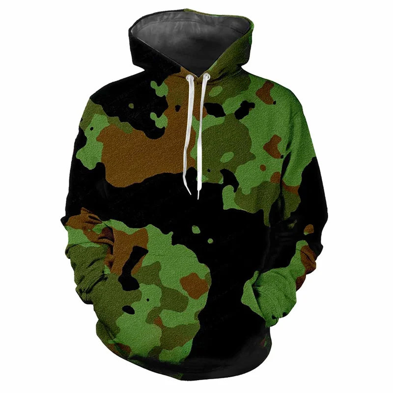 Hoodie Camouflage-Muster Grün Kängurutasche Kapuzenpullover