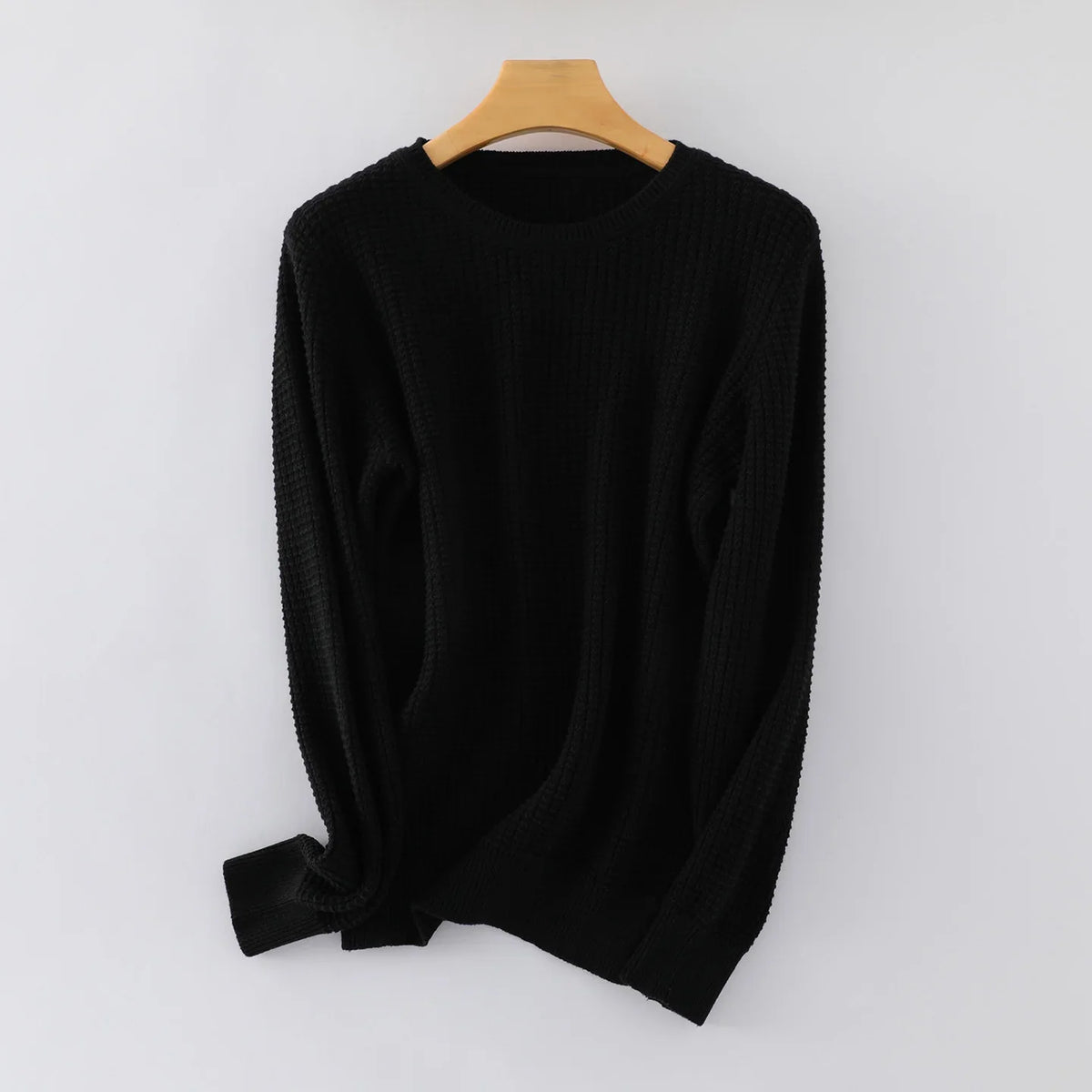 Damen Feinstrickpullover Rundhals Langarm Waffelmuster