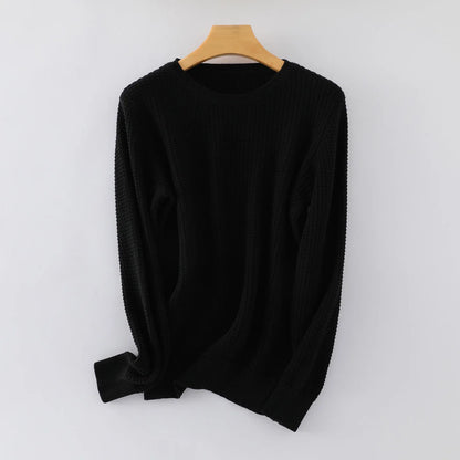 Damen Feinstrickpullover Rundhals Langarm Waffelmuster