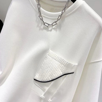 Damen Sweatshirt mit Rundhalsausschnitt, asymmetrischem Saum und dekorativer Tasche
