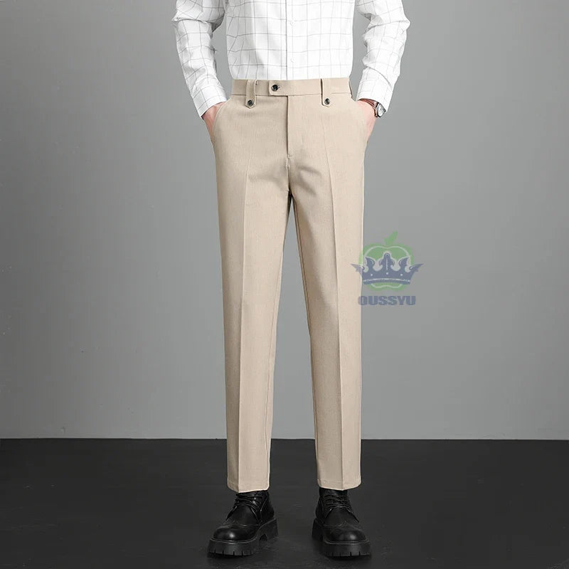 Herren Hose Beige Business-Stil Schmal Geschnitten