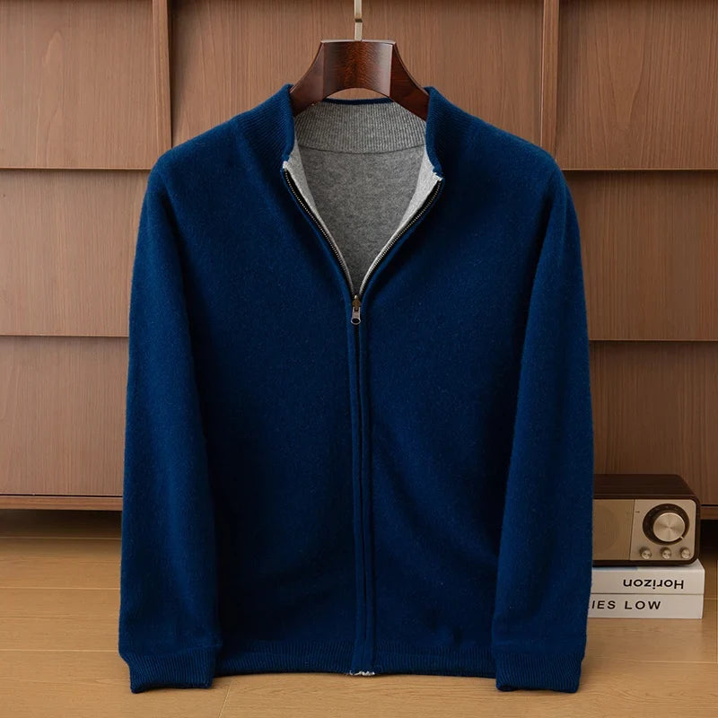 Unisex Strickjacke mit Stehkragen und Reißverschluss