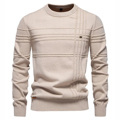 Herren Rundhals Pullover mit Strukturmuster und Knopfdetail